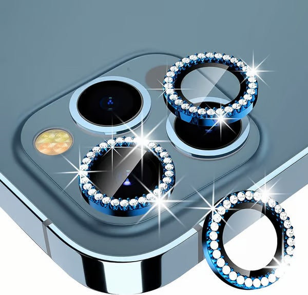 Diamond Camera Lens Protector for Apple iPhone 11 & 12 Series | HD Clear Real Glass Protection + Metal Alloy Full Fit Lens Ring Cover Elegant lens protection with rhinestones