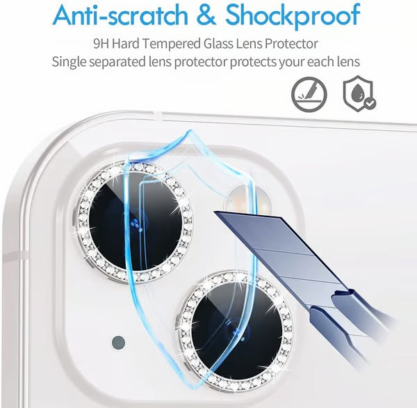 Diamond Camera Lens Protector for Apple iPhone 11 & 12 Series | HD Clear Real Glass Protection + Metal Alloy Full Fit Lens Ring Cover Elegant lens protection with rhinestones