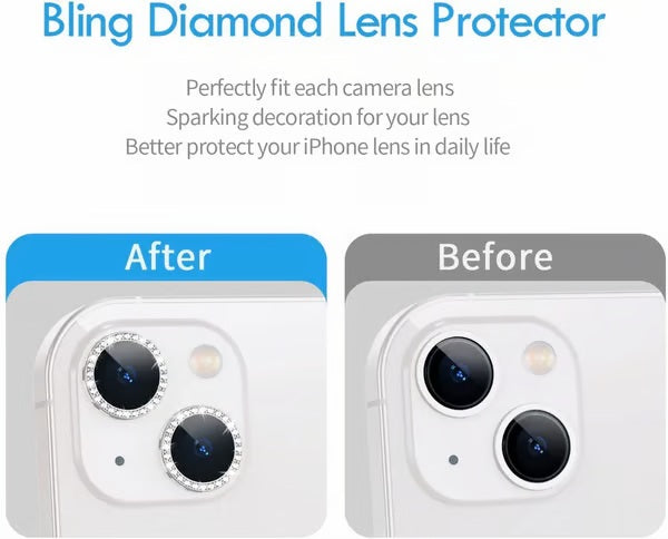 Diamond Camera Lens Protector for Apple iPhone 11 & 12 Series | HD Clear Real Glass Protection + Metal Alloy Full Fit Lens Ring Cover Elegant lens protection with rhinestones