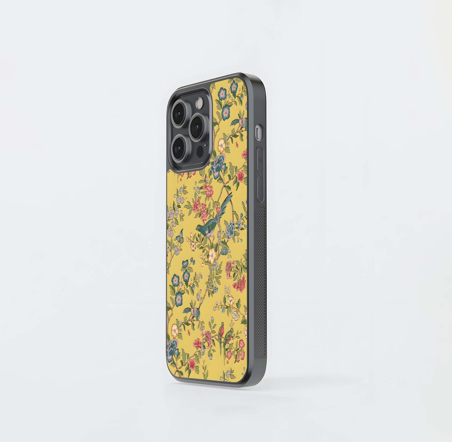 Yellow Crayon style floral Glass Case