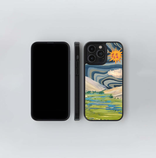 Yellow Illusion Sun Scenery Glass Case