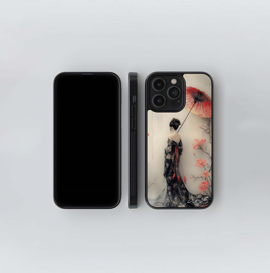 Geisha with Cherry Blossoms Glass Case