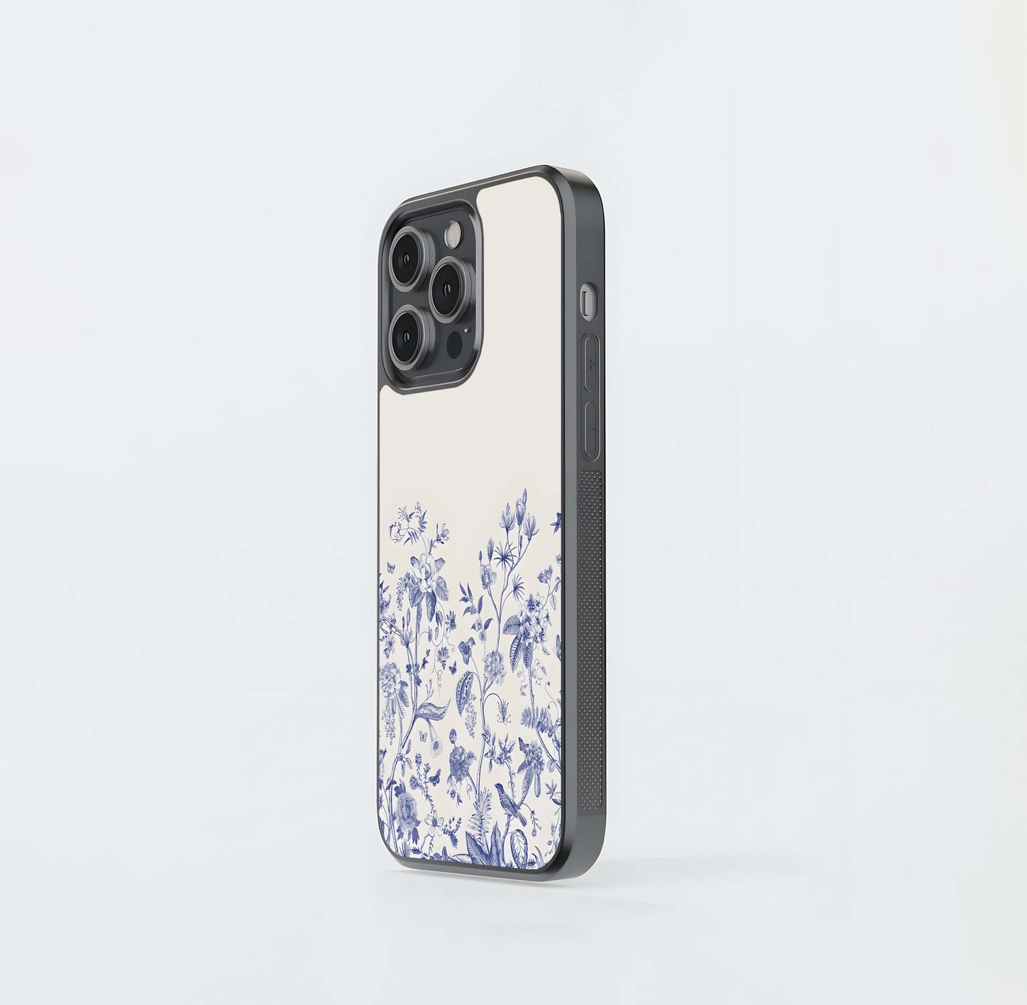 Blue botanical on cream Glass Case