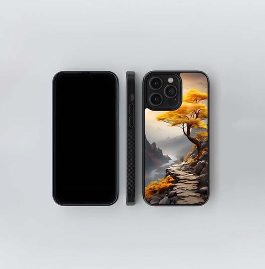 Golden Autumn Mountain Path Glass Case