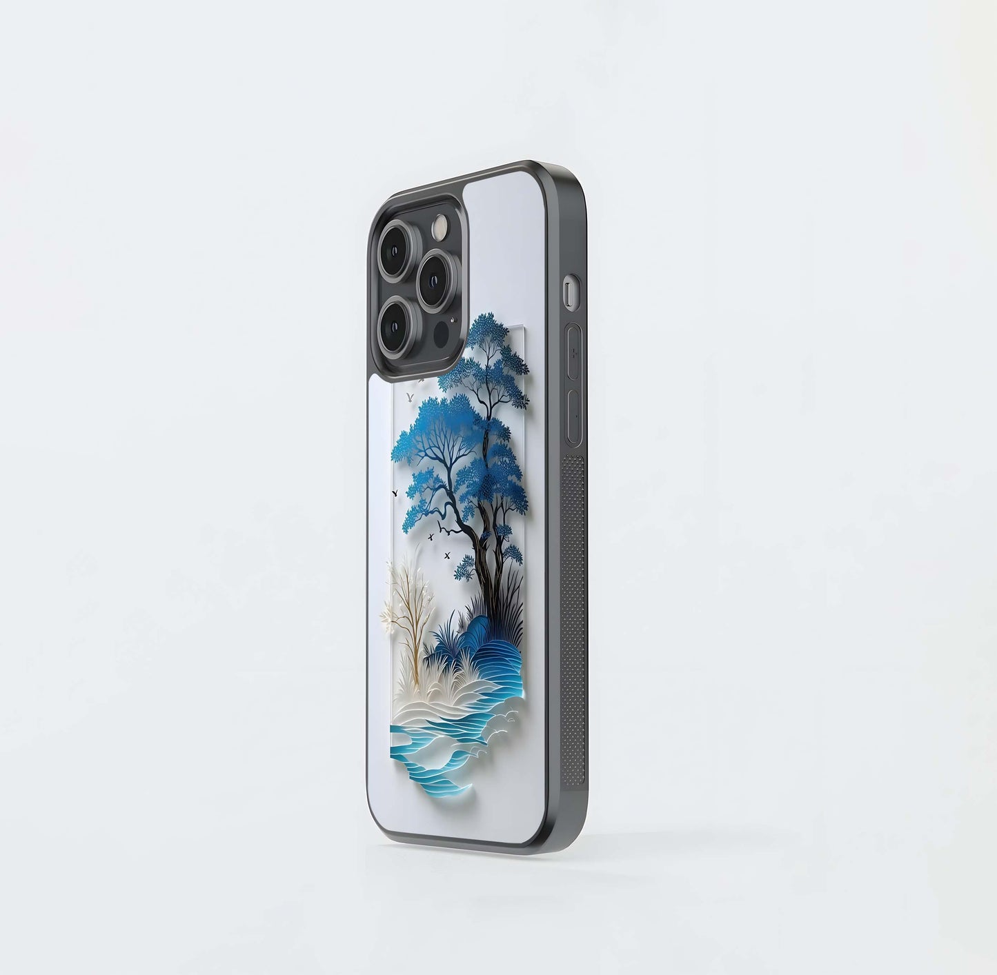 Blue Papercut Landscape Glass Case