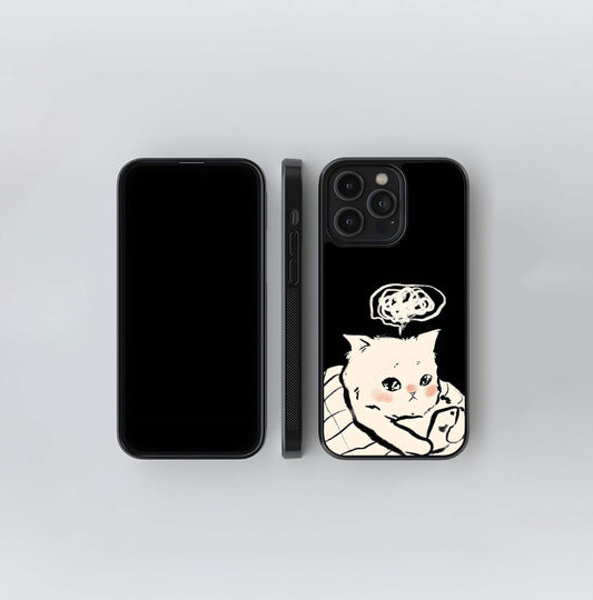 Anxious Cat Doodle Glass Case