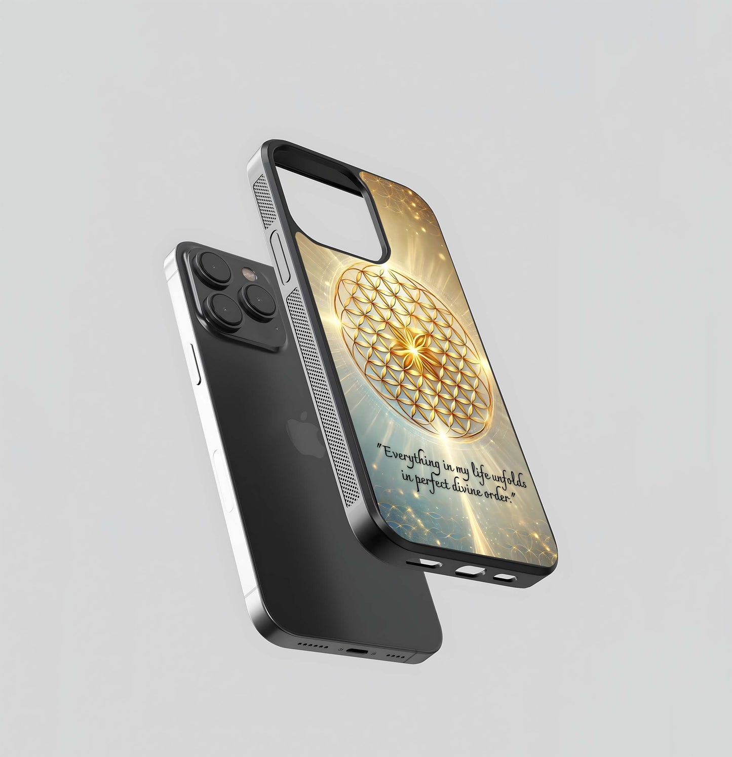 Golden Flower of Life Affirmation Glass Case