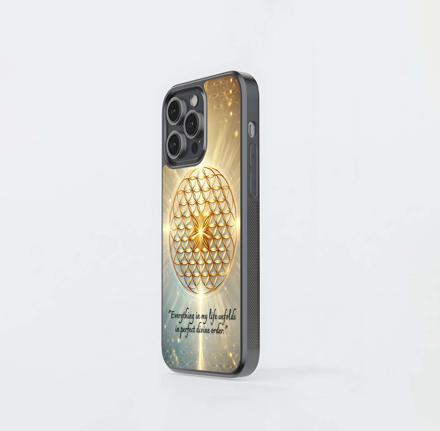 Golden Flower of Life Affirmation Glass Case
