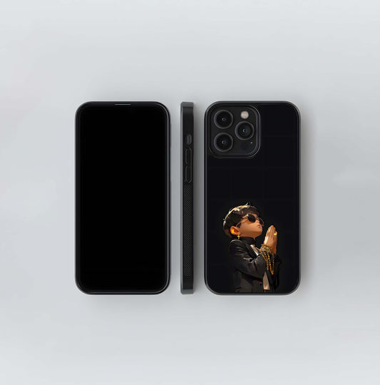 Stylish Youth Praying with Gold Chain Glass Case