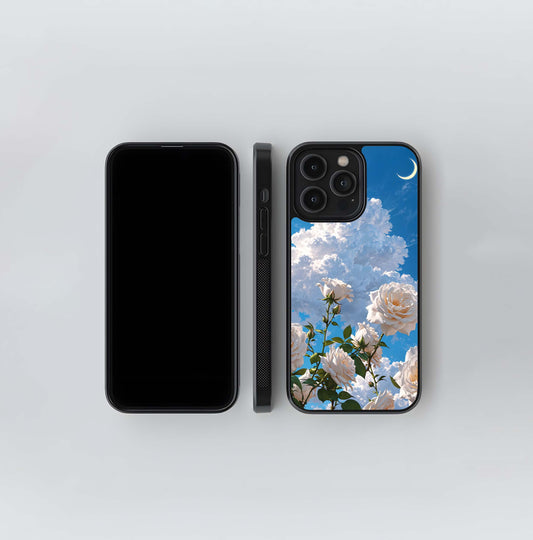 White Flower Scenery Glass Case