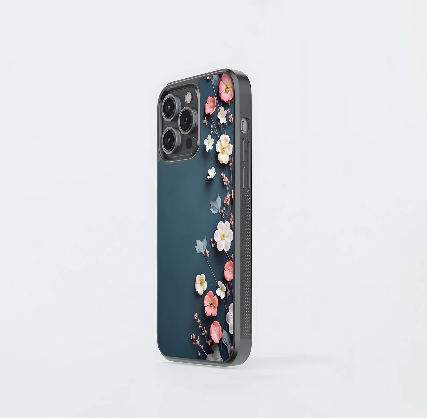 Floral Border on Teal Glass Case