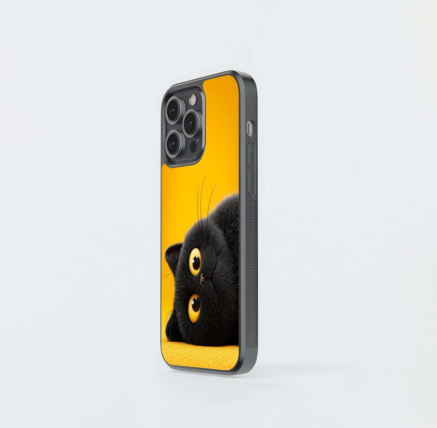 Fluffy Black Cat Glass Case