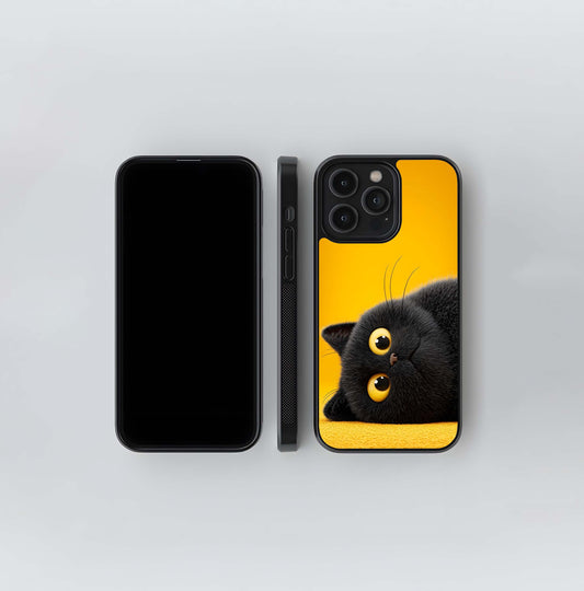 Fluffy Black Cat Glass Case