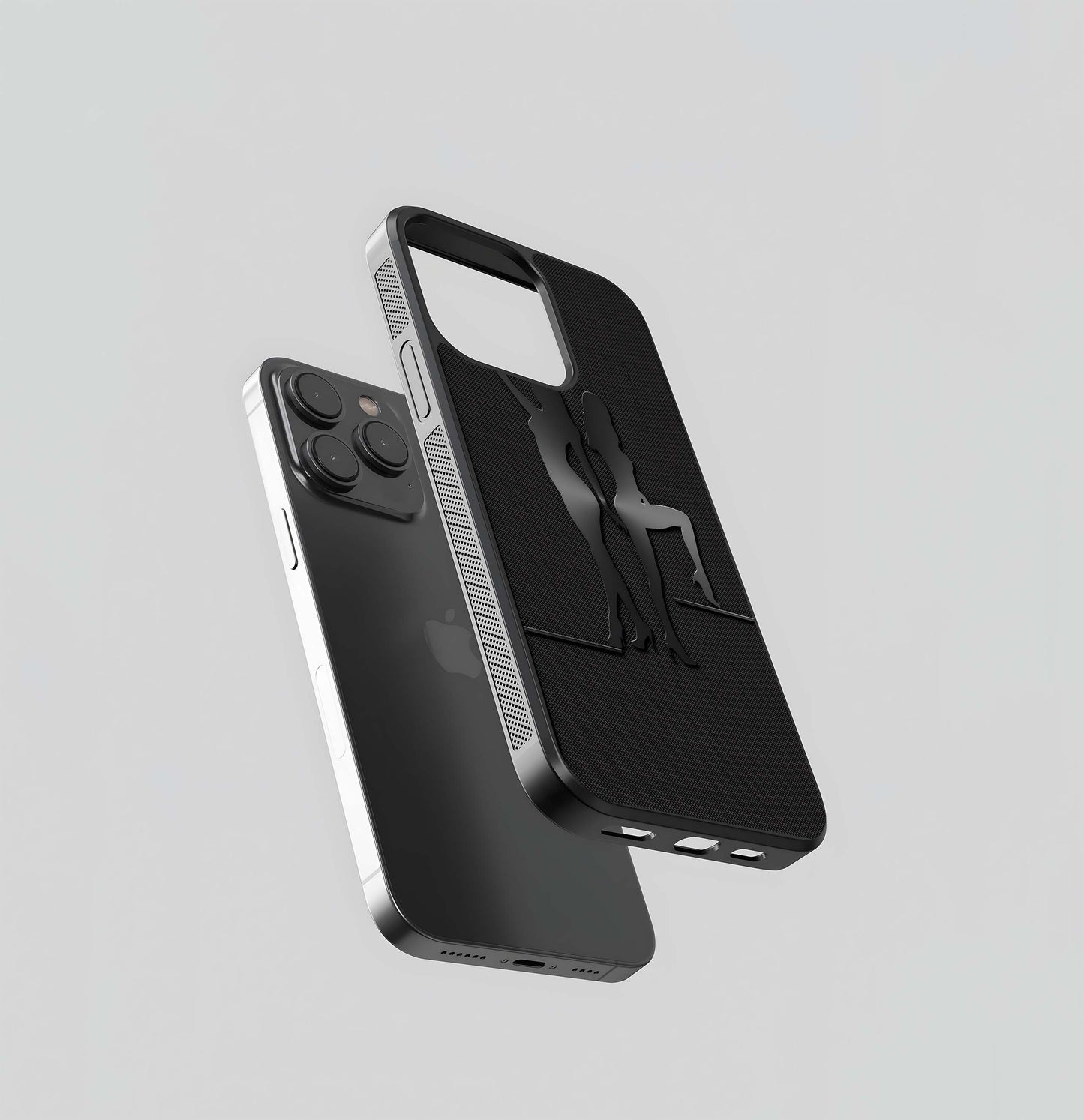 Two Female Silhouettes on Black Carbon Fiber Texture Glass Case