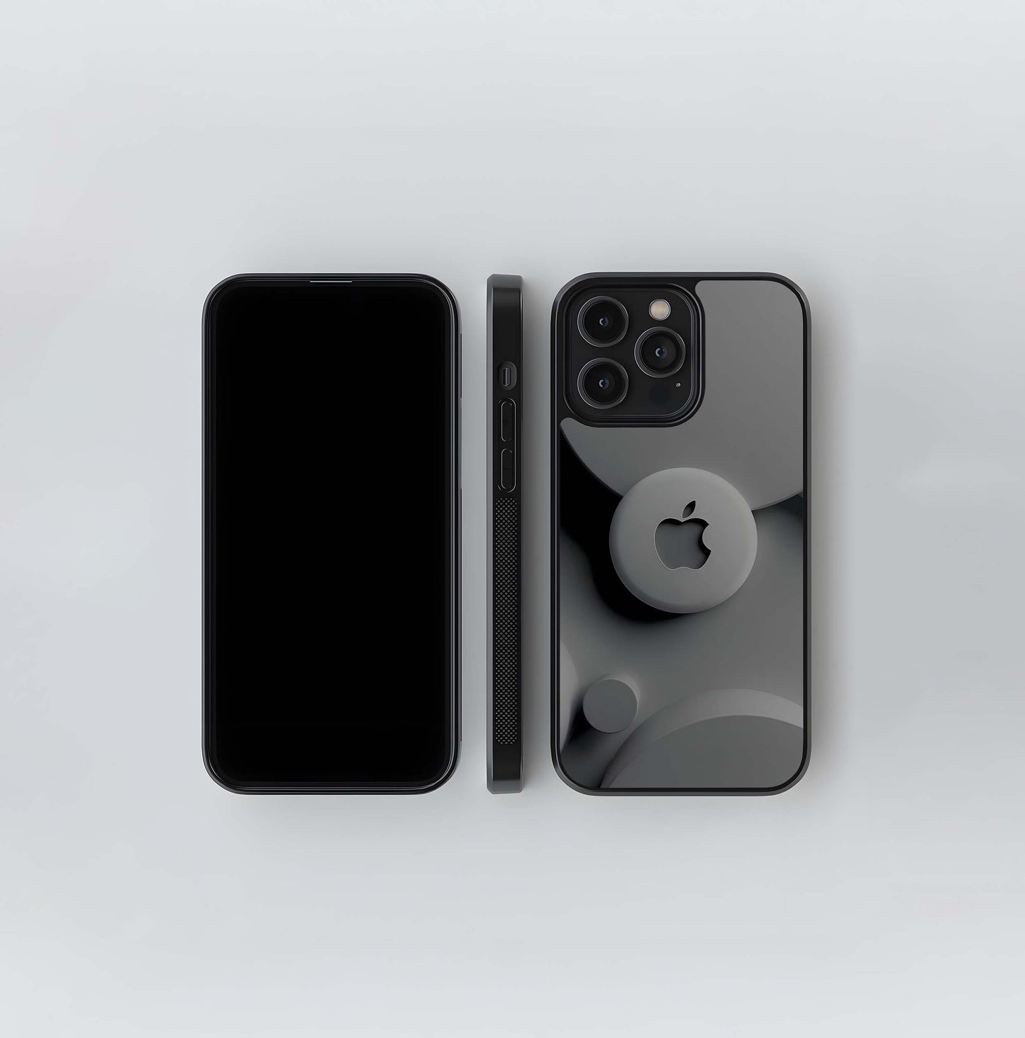 Minimalist Grey Apple Logo with Circles Glass Case