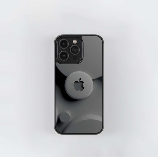 Minimalist Grey Apple Logo with Circles Glass Case