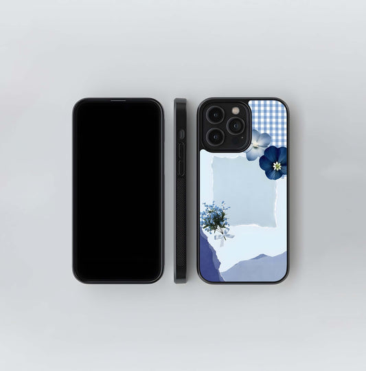 Minimal Blue Floral Glass Case