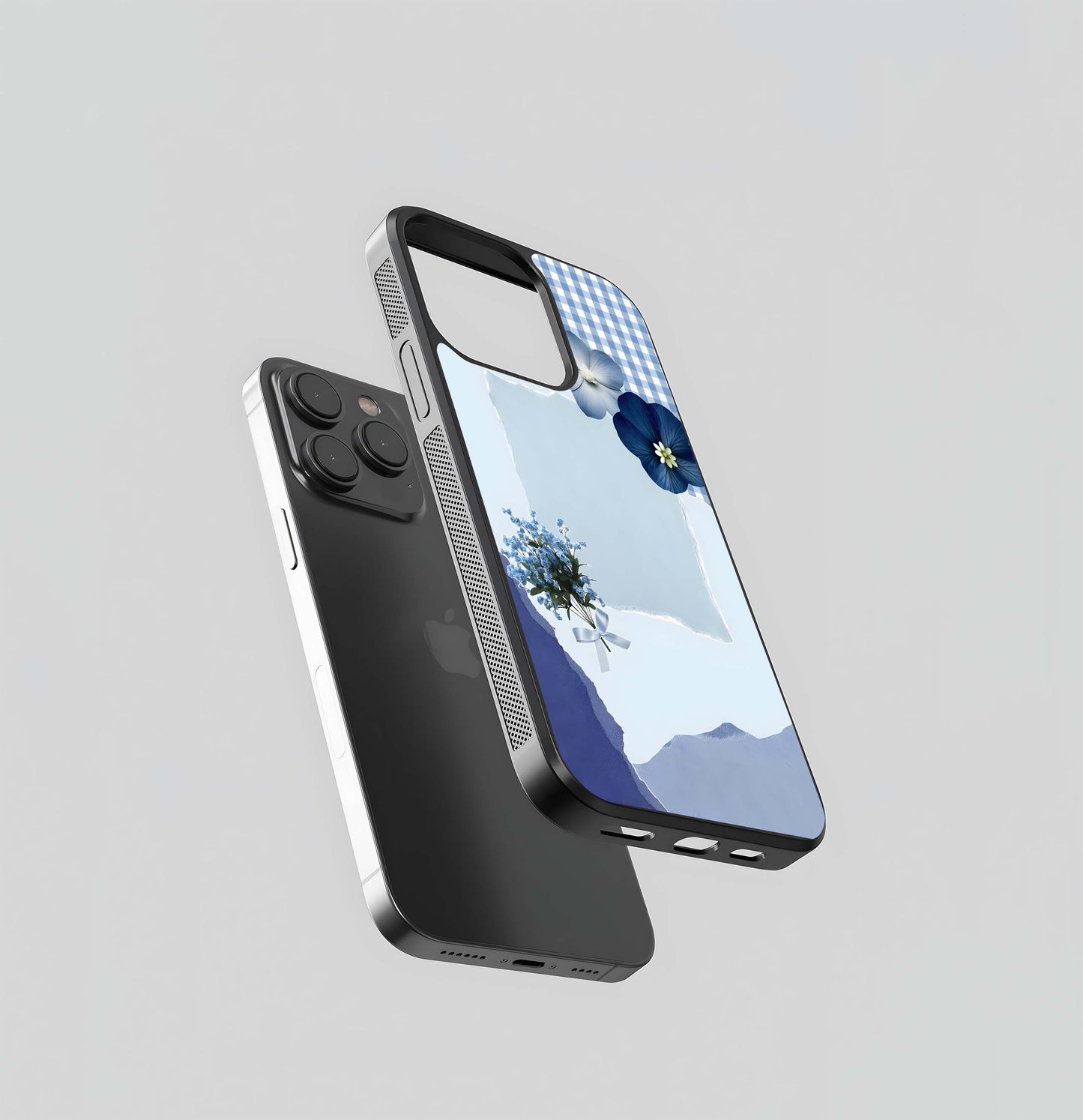 Minimal Blue Floral Glass Case