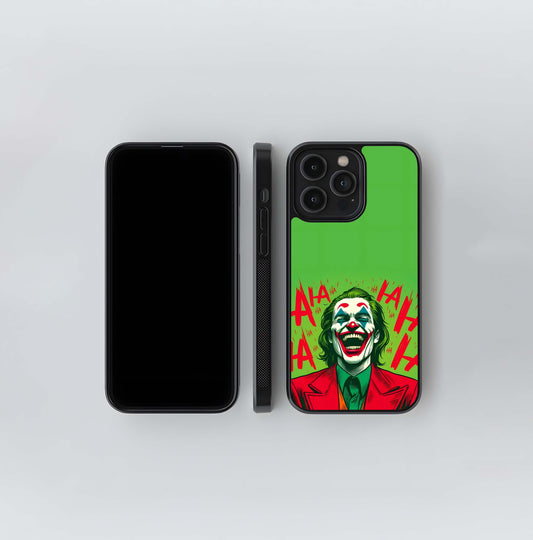 Joker Laughing Illustration on Green Glass Case