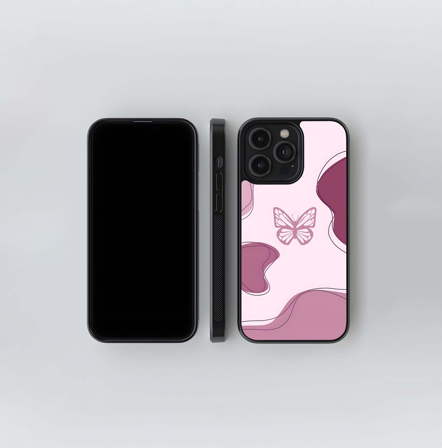 Aesthetic Pinkish Custom Name Butterfly Glass Case / Cover