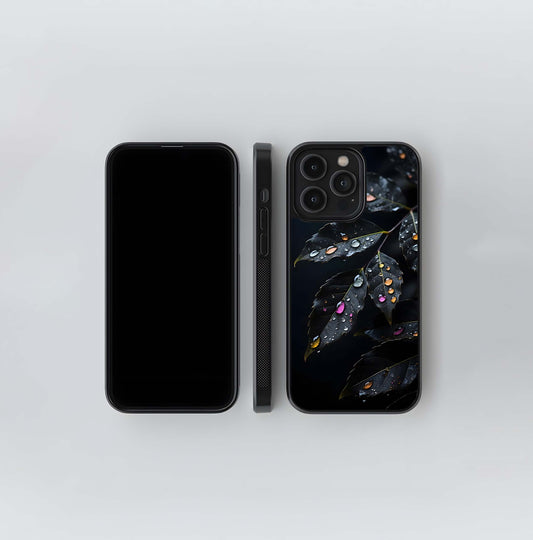 Jeweled Raindrops on Dark Foliage Glass Case