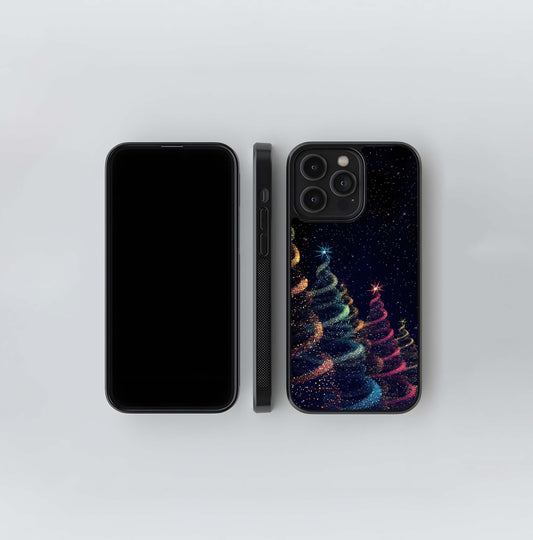 Holiday Fir Border with Colorful Lights Glass Case