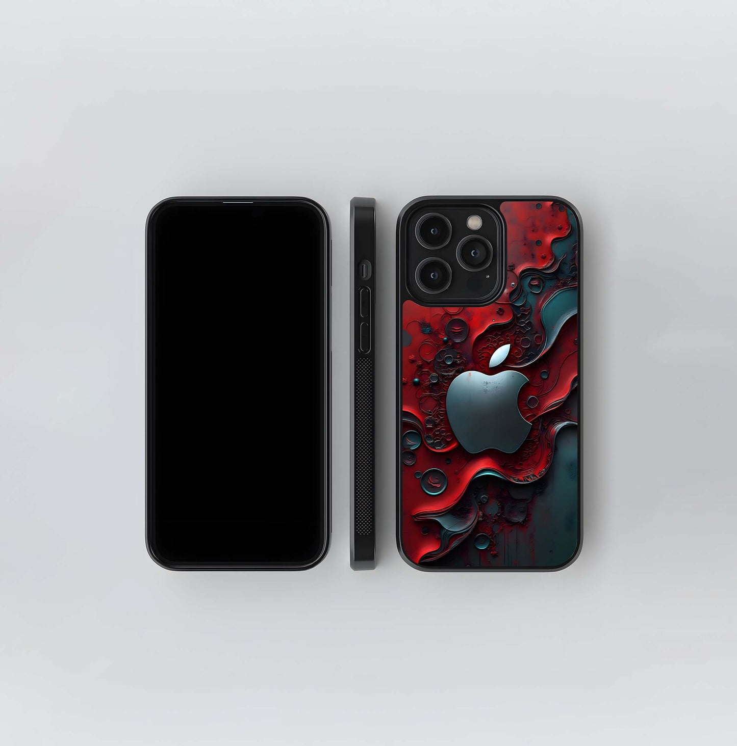 Red and Teal Abstract Apple Logo Glass Case