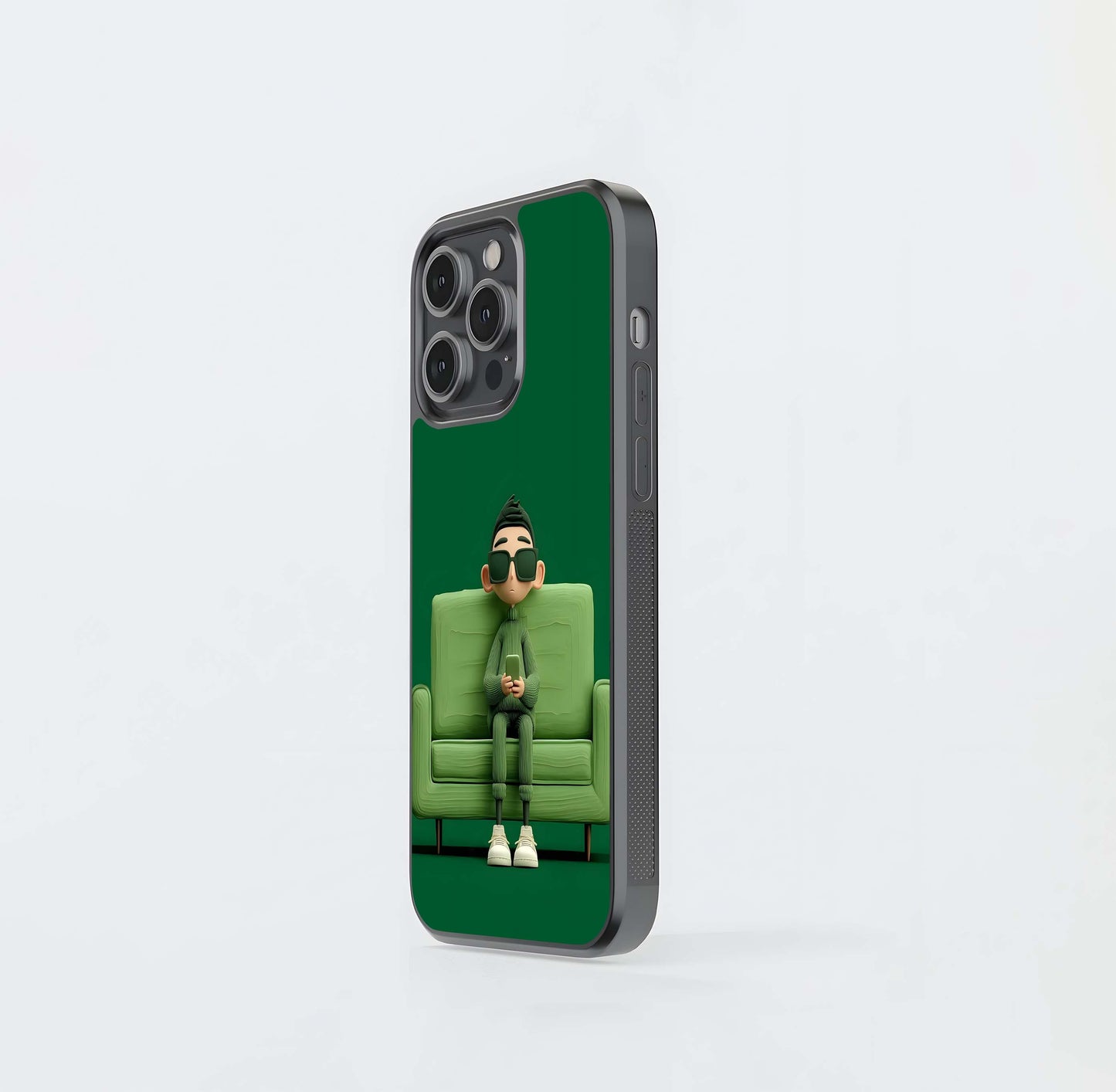 Monochromatic Green Sofa Guy with Phone Glass Case