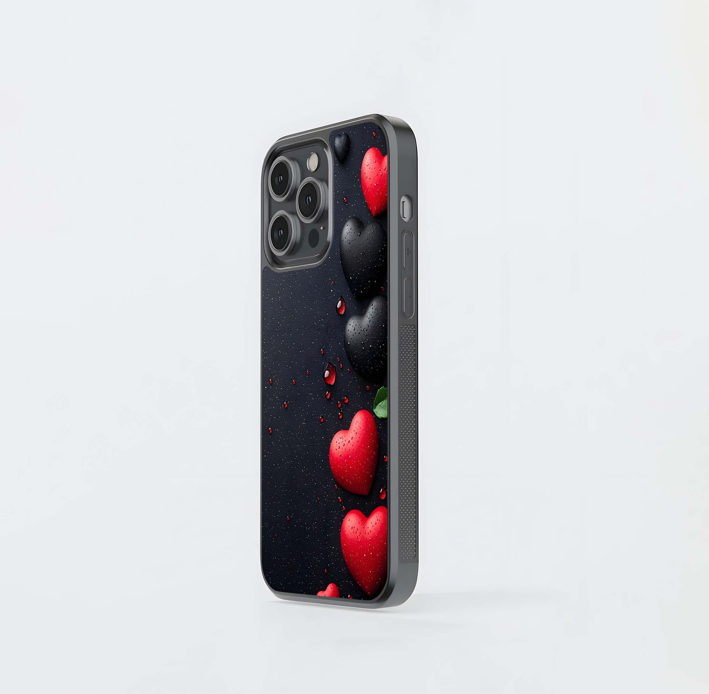 Black and Red Wet Hearts Glass Case