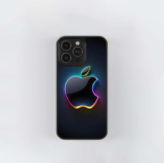 Neon Rainbow Apple Logo Glass Case