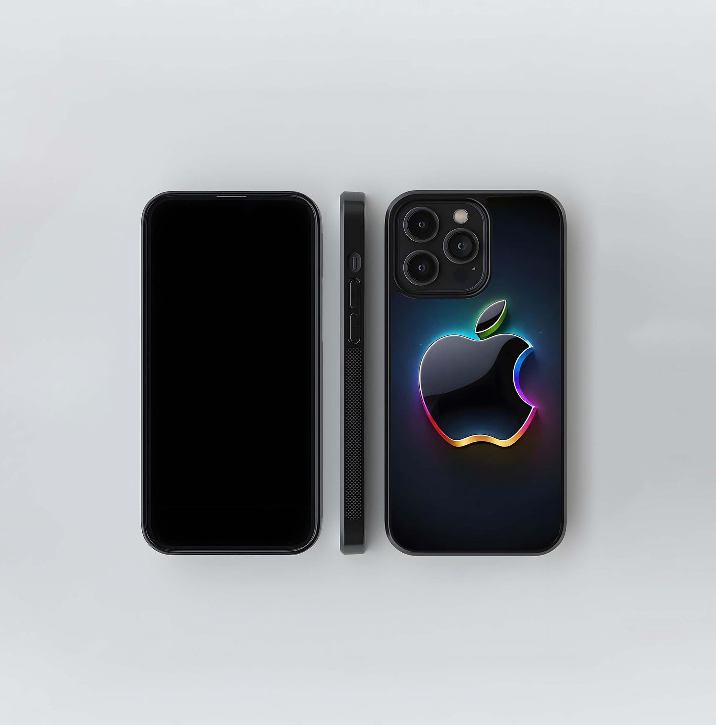 Neon Rainbow Apple Logo Glass Case