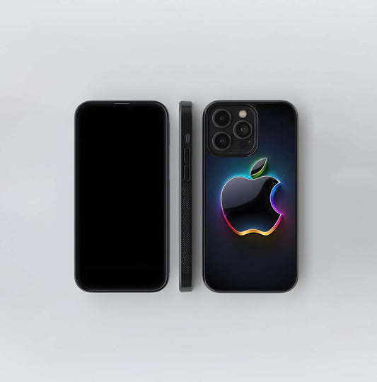 Neon Rainbow Apple Logo Glass Case