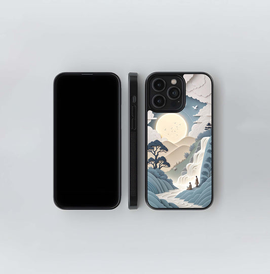 Paper Art Waterfall Landscape Glass Case