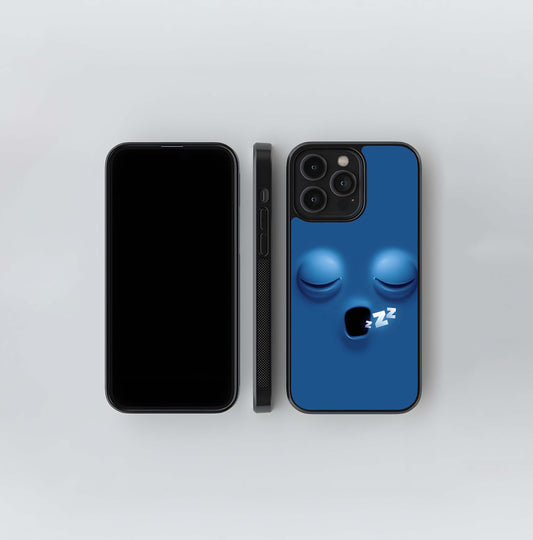 3D Blue Sleeping Face with Zzz Symbol Glass Case