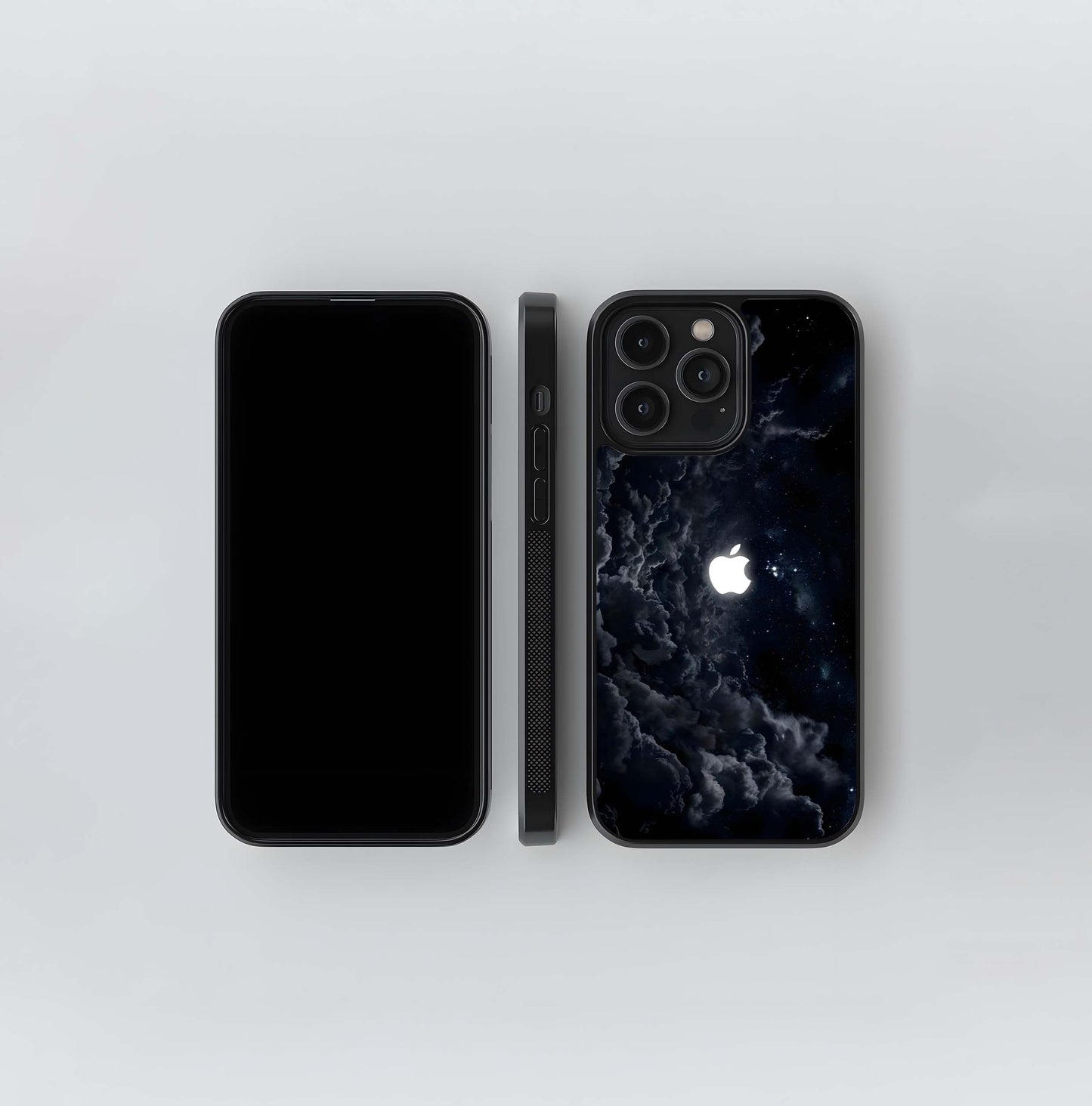 Apple Logo in Space Clouds Glass Case