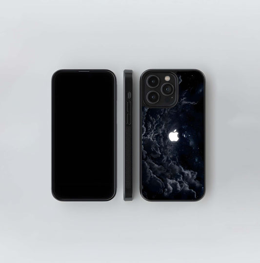 Apple Logo in Space Clouds Glass Case