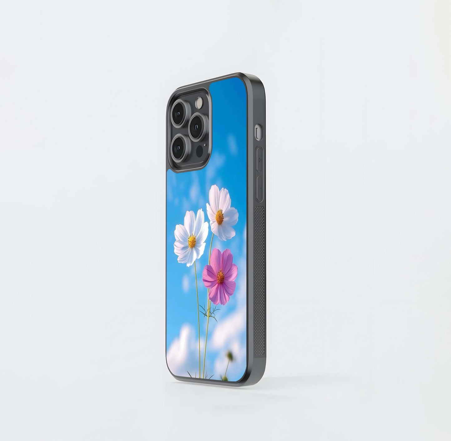 Tripple Flowers With Sky Glass Case