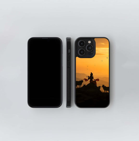 Krishna Sunset Silhouette Glass Case