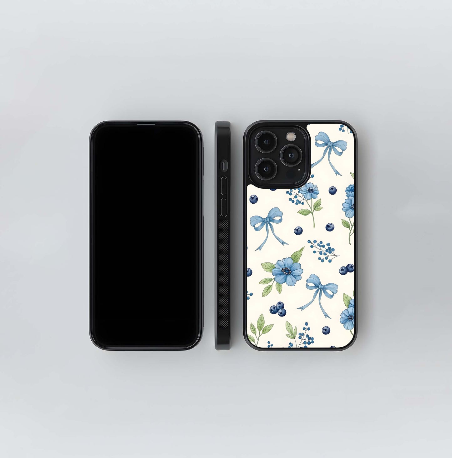 Blue Flower & Bow Glass Case