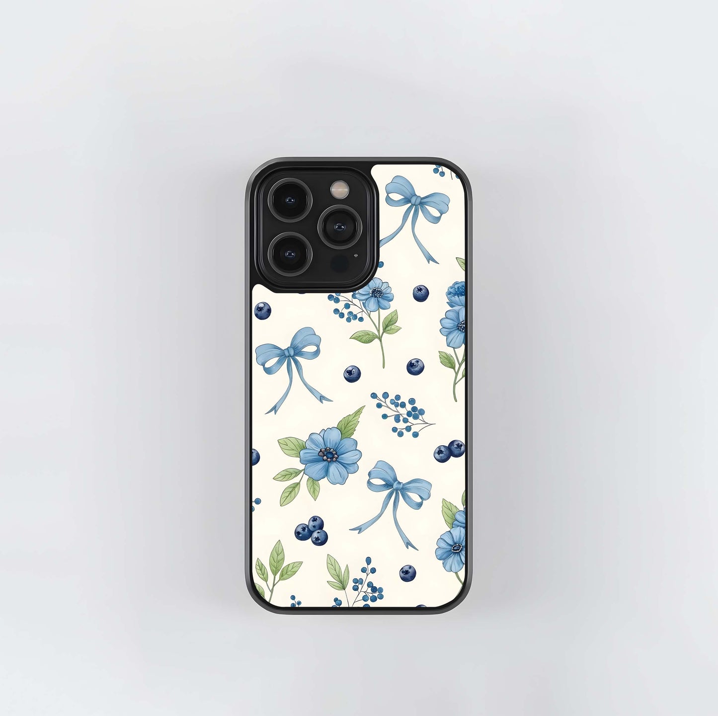 Blue Flower & Bow Glass Case