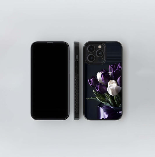 Purple and White Tulips Glass Case