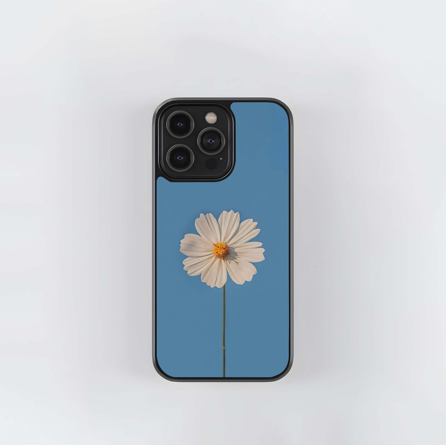 Wite Flower & Blue Background Glass Case
