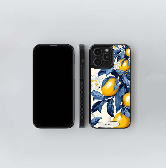 Yellow Lemon Floral Glass Case