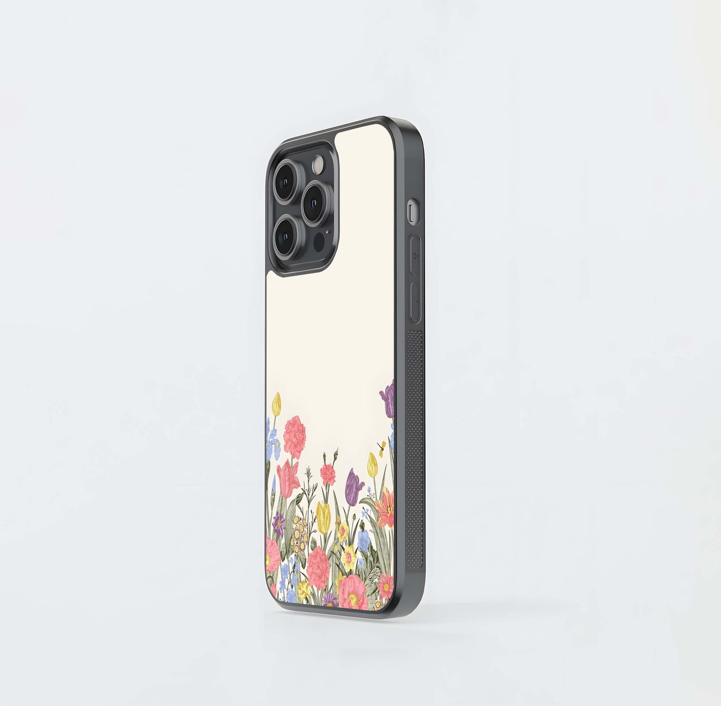 Biege With Colored Flower Glass Case