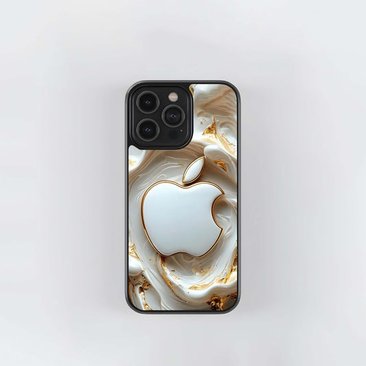 White and Gold Marbled Apple Logo Glass Case