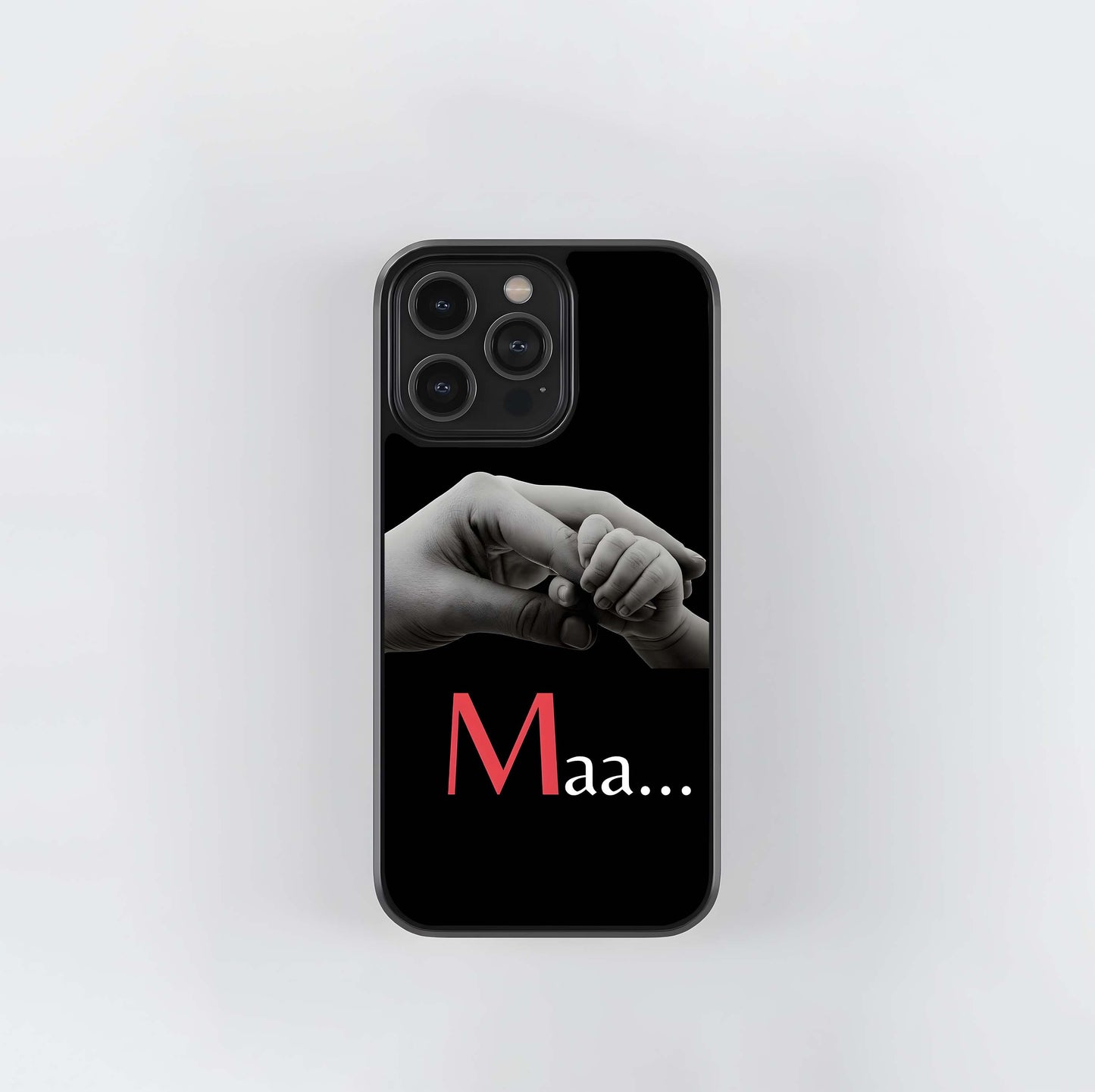 Maa... Text with Adult and Baby Hands Glass Case
