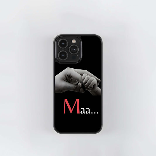 Maa... Text with Adult and Baby Hands Glass Case