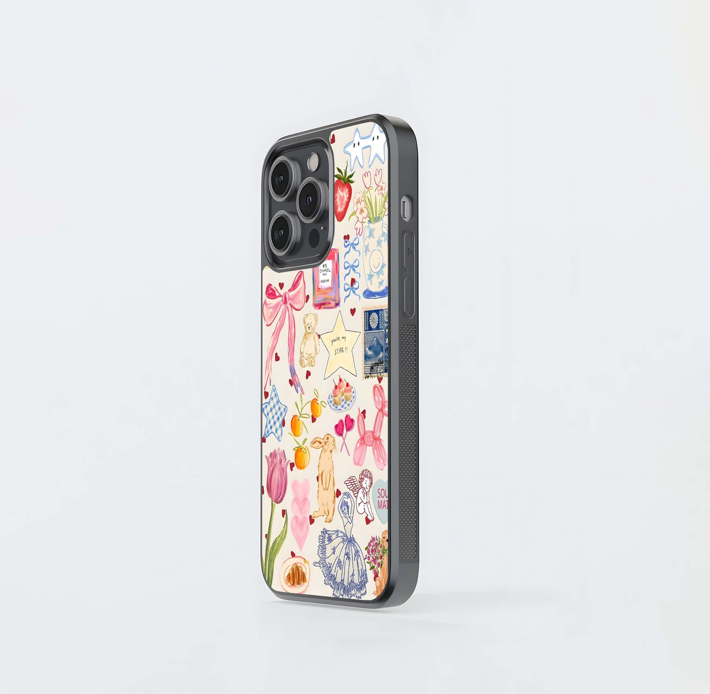 Aesthetic Bow & Bunny Stars Glass Case