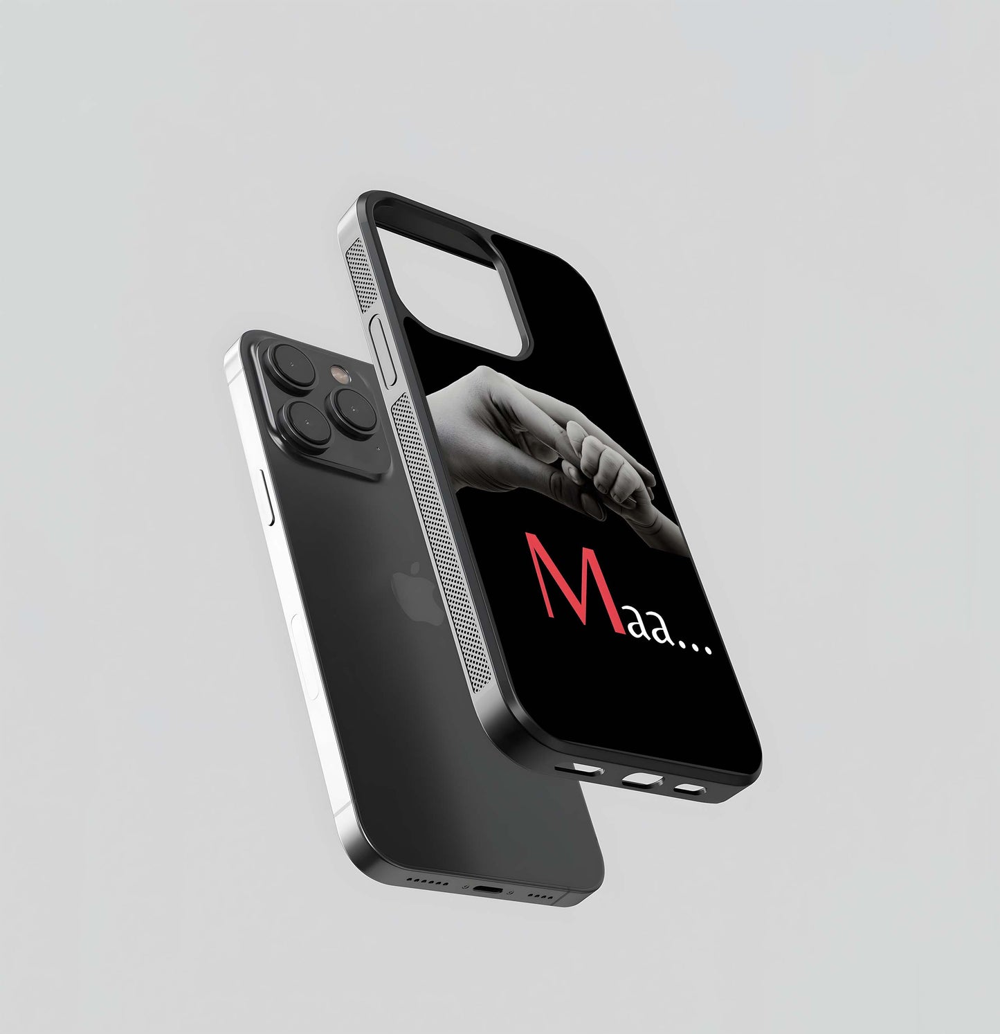 Maa... Text with Adult and Baby Hands Glass Case