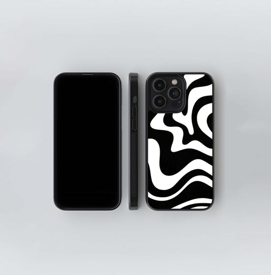 Black & White Striped Swirl Lines Glass Case